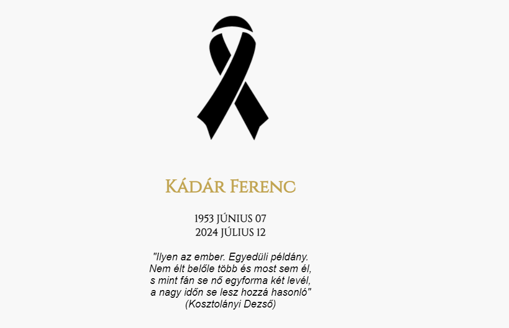 Gyász: Elhunyt Kádár Ferenc